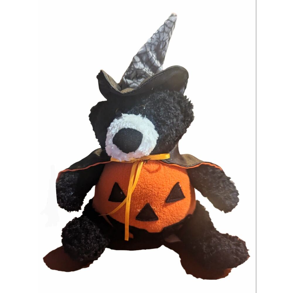 Halloween Pumpkin Witch Cape Black Bear Plush Stuffed Animal Decoration 7”
